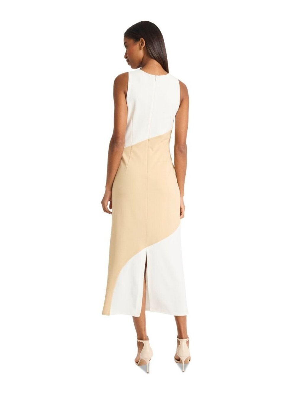 Donna Morgan Women Sleeveless Colorblocked A-Line Dress Cream Ivory Size 16 $128 - Picture 3 of 4